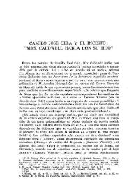 Camilo José Cela y el incesto: "Mrs. Caldwell habla con su hijo" / Albert Bensoussan | Biblioteca Virtual Miguel de Cervantes