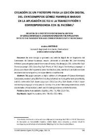 Creación de un prototipo para la edición digital del "Cancionero de Gómez Manrique" basado en la aplicación de TEI a la transcripción y correspondencia con el facsímil / Andrea Iantorno | Biblioteca Virtual Miguel de Cervantes