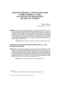 ¿Imperialismo de la argumentación? Comentarios al "Curso de argumentación jurídica de Manuel Atienza" / Mauro Barberis; traducción de Alejandro González Piña | Biblioteca Virtual Miguel de Cervantes