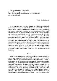 La experiencia perpleja. Los límites de la escritura en un venezolano de la decadencia / Rafael Castillo Zapata | Biblioteca Virtual Miguel de Cervantes