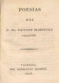 Poesías / del P. Fr. Vicente Martínez Colomer | Biblioteca Virtual Miguel de Cervantes