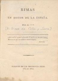 Rimas en honor de la España / por D. *** | Biblioteca Virtual Miguel de Cervantes