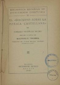 El "discurso sobre la poesía castellana" / de Gonzalo Argote de Molina ; edición y notas de Eleuterio F. Tiscornia | Biblioteca Virtual Miguel de Cervantes
