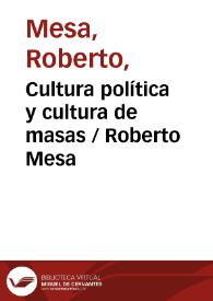 Cultura política y cultura de masas / Roberto Mesa | Biblioteca Virtual Miguel de Cervantes