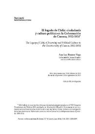 El legado de Cádiz: ciudadanía y cultura política en la Gobernación de Cuenca, 1812-1814 
 / Ana Luz Borrero Vega | Biblioteca Virtual Miguel de Cervantes