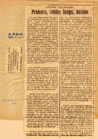 Primero, unión; luego, acción / Valentín Carrasco | Biblioteca Virtual Miguel de Cervantes