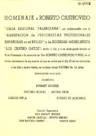 Homenaje a Roberto Castrovido en la Casa Regional de Valencia | Biblioteca Virtual Miguel de Cervantes