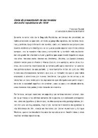 Carta de presentación de las revistas del exilio republicano de 1939 / Francisco Caudet | Biblioteca Virtual Miguel de Cervantes
