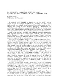 La diffusion en France et en Espagne du libéralisme chrétien dans les années 1820 / Gérard Dufour | Biblioteca Virtual Miguel de Cervantes