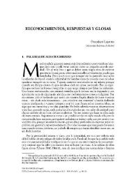 Reconocimientos, respuestas y glosas / Francisco Laporta | Biblioteca Virtual Miguel de Cervantes