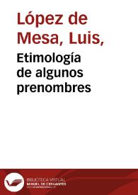 Etimología de  algunos prenombres | Biblioteca Virtual Miguel de Cervantes