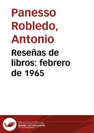 Reseñas de libros: febrero de 1965 | Biblioteca Virtual Miguel de Cervantes