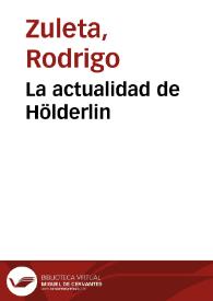 La actualidad de Hölderlin | Biblioteca Virtual Miguel de Cervantes