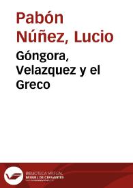 Góngora, Velazquez y el Greco | Biblioteca Virtual Miguel de Cervantes