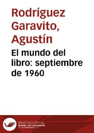 El mundo del libro: septiembre de 1960 | Biblioteca Virtual Miguel de Cervantes