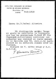 Carta de T. Navarro Tomás a Rafael Altamira. Madrid, 22 de octubre de 1916 | Biblioteca Virtual Miguel de Cervantes