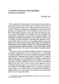 La novela francesa contemporánea: formas del retorno / Dominique Viart; traducción Blas Matamoro | Biblioteca Virtual Miguel de Cervantes