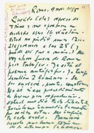 Carta de Rafael Alberti a Camilo José Cela. Roma, 9 de noviembre de 1965
 | Biblioteca Virtual Miguel de Cervantes