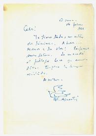 Carta de Rafael Alberti a Camilo José Cela. Roma, 14 de febrero de 1966
 | Biblioteca Virtual Miguel de Cervantes