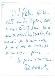 Carta de Rafael Alberti a Camilo José Cela. Roma, noviembre de 1966
 | Biblioteca Virtual Miguel de Cervantes