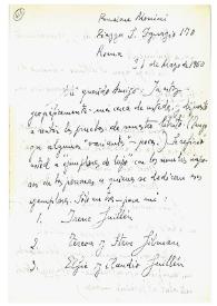 Carta de Jorge Guillén a Camilo José Cela. Roma, 31 de mayo de 1960
 | Biblioteca Virtual Miguel de Cervantes