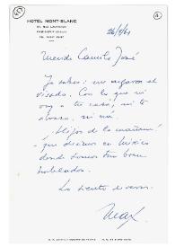 Carta de Max Aub a Camilo José Cela. París, 26 de abril de 1961 | Biblioteca Virtual Miguel de Cervantes