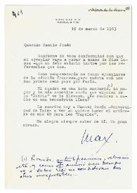 Carta de Max Aub a Camilo José Cela. México, 19 de marzo de 1963 | Biblioteca Virtual Miguel de Cervantes