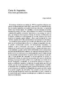 Carta de Argentina. Elecciones presidenciales / Jorge Andrade | Biblioteca Virtual Miguel de Cervantes