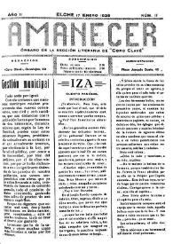 Amanecer : órgano de la sección literaria de "Coro Clavé" (Elche). Núm. 11, 17 de enero de 1926 | Biblioteca Virtual Miguel de Cervantes
