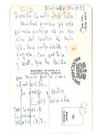 Postal de Luis Cernuda a Camilo José Cela. México, 30 de diciembre de 1957
 | Biblioteca Virtual Miguel de Cervantes