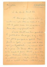 Carta de María Zambrano a Camilo José Cela. París, octubre de 1946
 | Biblioteca Virtual Miguel de Cervantes