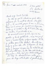 Carta de María Zambrano a Camilo José Cela. Roma, 17 de noviembre de 1972
 | Biblioteca Virtual Miguel de Cervantes