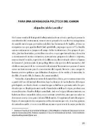 Para una genealogía política del canon / Alejandra Adela González | Biblioteca Virtual Miguel de Cervantes