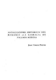 Antecedentes históricos del romance "La barraca" de Vicente Medina / Juan Torres Fontes | Biblioteca Virtual Miguel de Cervantes