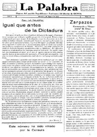La Palabra : Periódico Independiente. Defensor de los Intereses Morales y Materiales del Distrito de Denia. Núm. 17, 9 de agosto de 1930 | Biblioteca Virtual Miguel de Cervantes