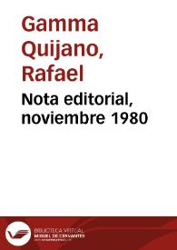 Nota editorial, noviembre 1980 | Biblioteca Virtual Miguel de Cervantes