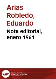 Nota editorial, enero 1961 | Biblioteca Virtual Miguel de Cervantes