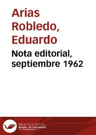 Nota editorial, septiembre 1962 | Biblioteca Virtual Miguel de Cervantes