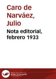 Nota editorial, febrero 1933 | Biblioteca Virtual Miguel de Cervantes