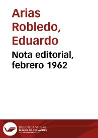 Nota editorial, febrero 1962 | Biblioteca Virtual Miguel de Cervantes