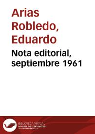 Nota editorial, septiembre 1961 | Biblioteca Virtual Miguel de Cervantes