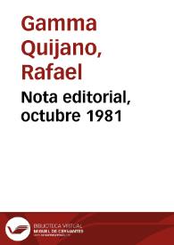 Nota editorial, octubre 1981 | Biblioteca Virtual Miguel de Cervantes