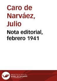 Nota editorial, febrero 1941 | Biblioteca Virtual Miguel de Cervantes