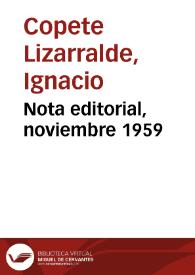 Nota editorial, noviembre 1959 | Biblioteca Virtual Miguel de Cervantes
