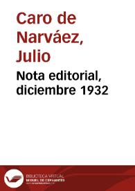 Nota editorial, diciembre 1932 | Biblioteca Virtual Miguel de Cervantes