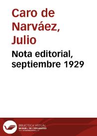Nota editorial, septiembre 1929 | Biblioteca Virtual Miguel de Cervantes