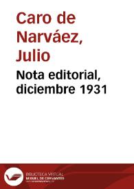 Nota editorial, diciembre 1931 | Biblioteca Virtual Miguel de Cervantes
