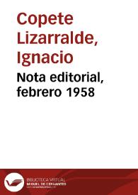Nota editorial, febrero 1958 | Biblioteca Virtual Miguel de Cervantes