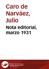 Nota editorial, marzo 1931 | Biblioteca Virtual Miguel de Cervantes