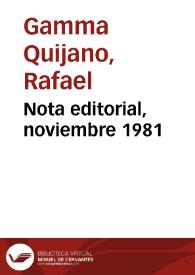 Nota editorial, noviembre 1981 | Biblioteca Virtual Miguel de Cervantes